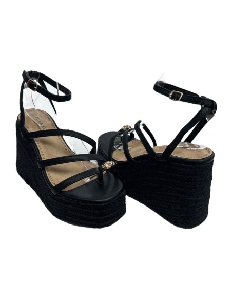 SANDALIA ESPARTO ADORNO METAL NEGRO