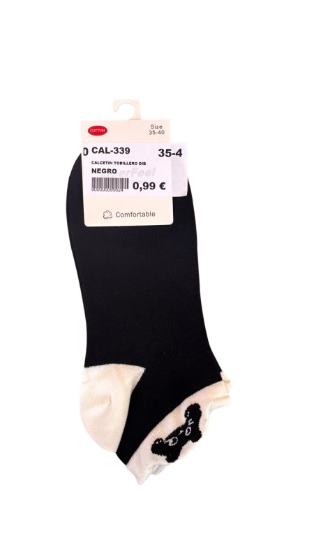 CALCETIN TOBILLERO DIBUJO NEGRO
