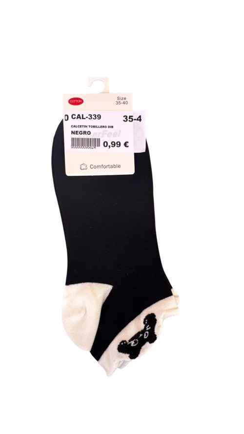 CALCETIN TOBILLERO DIBUJO NEGRO