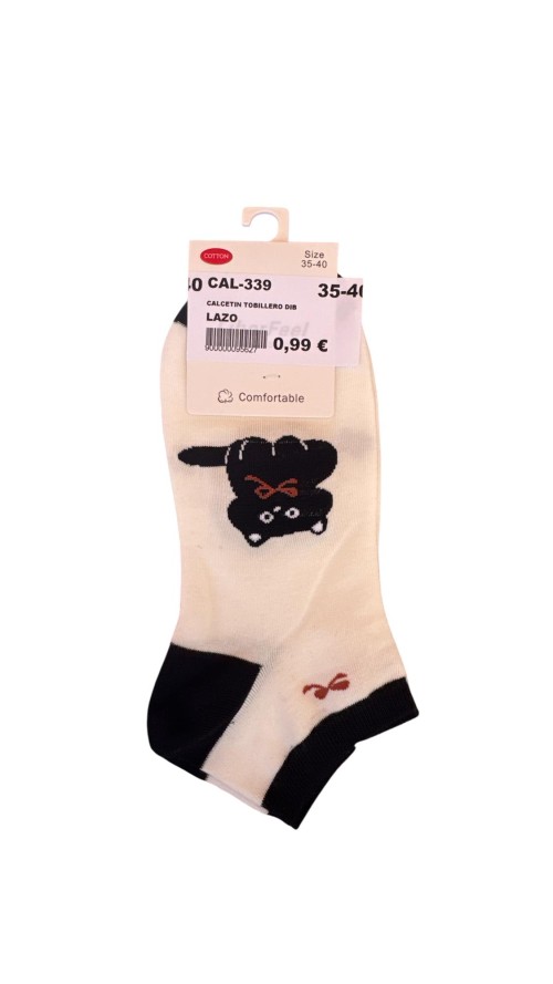 CALCETIN TOBILLERO DIBUJO BEIG