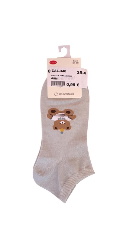 CALCETIN TOBILLERO DIBUJO GRIS