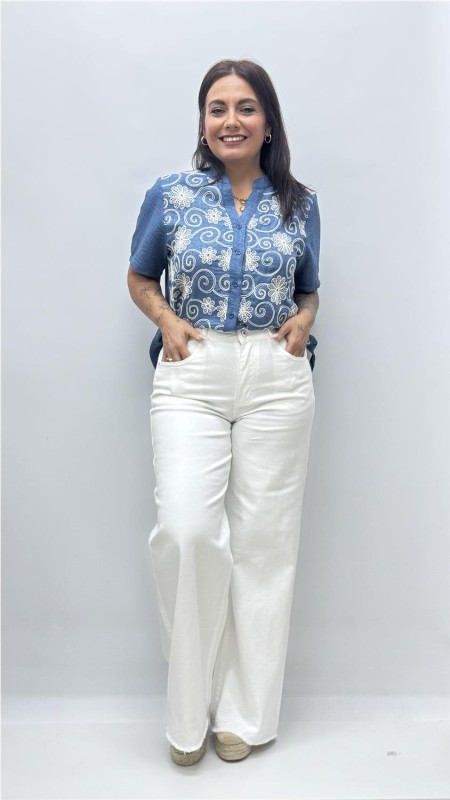 CAMISETA VAQUERA FLOR VAQUERO OSCURO