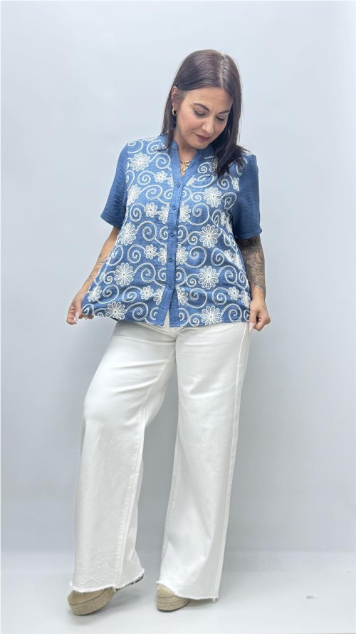 CAMISETA VAQUERA FLOR VAQUERO OSCURO