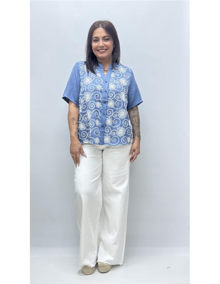 CAMISETA VAQUERA FLOR VAQUERO CLARO