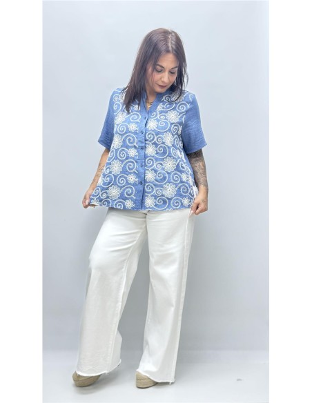 CAMISETA VAQUERA FLOR VAQUERO CLARO