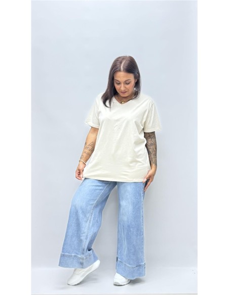 CAMISETA BASICA CUELLO PICO BEIG