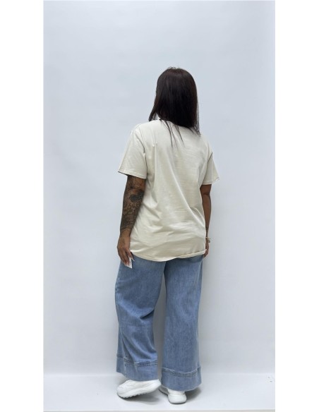 CAMISETA BASICA CUELLO PICO BEIG