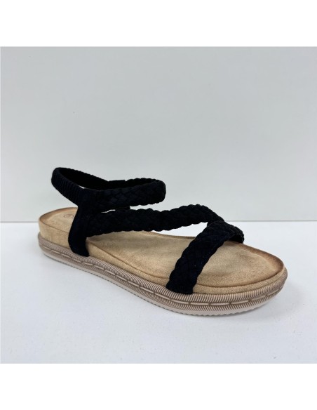 SANDALIA TIRAS TRENZA NEGRO