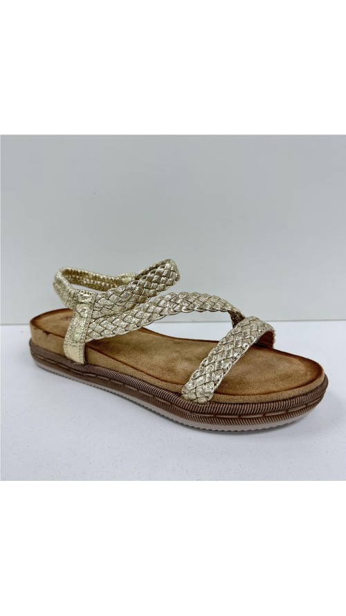 SANDALIA TIRAS TRENZA ORO