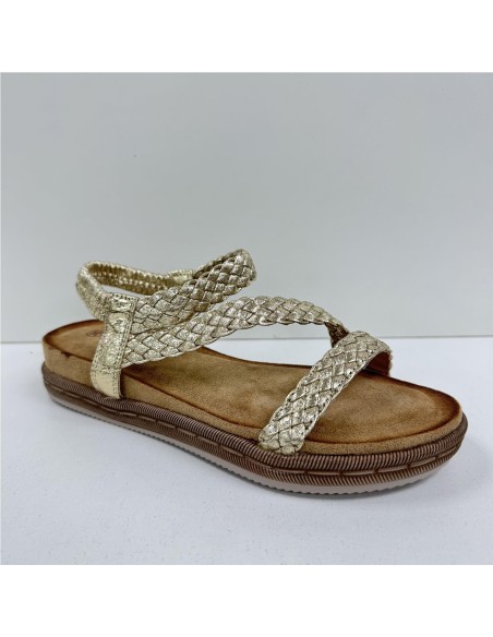 SANDALIA TIRAS TRENZA ORO