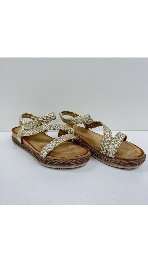 SANDALIA TIRAS TRENZA ORO
