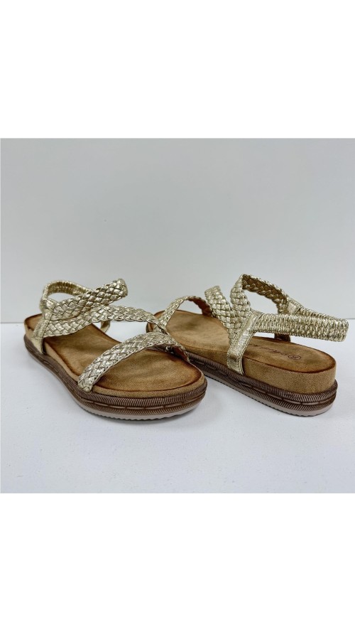 SANDALIA TIRAS TRENZA ORO