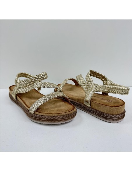 SANDALIA TIRAS TRENZA ORO