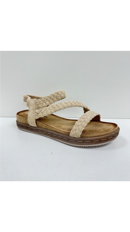 SANDALIA TIRAS TRENZA BEIG