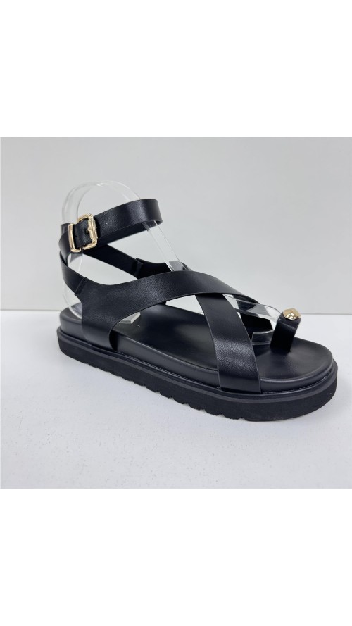 SANDALIA TIRAS NAPA NEGRO
