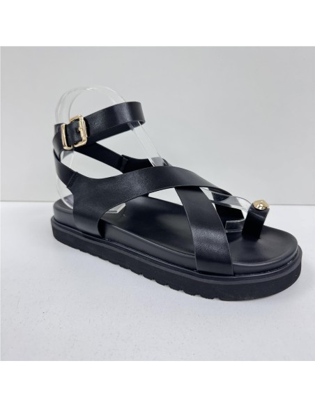 SANDALIA TIRAS NAPA NEGRO