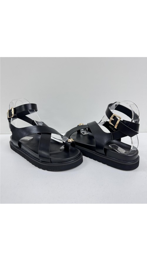 SANDALIA TIRAS NAPA NEGRO