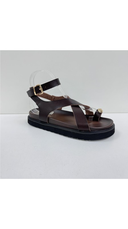 SANDALIA TIRAS NAPA MARRON