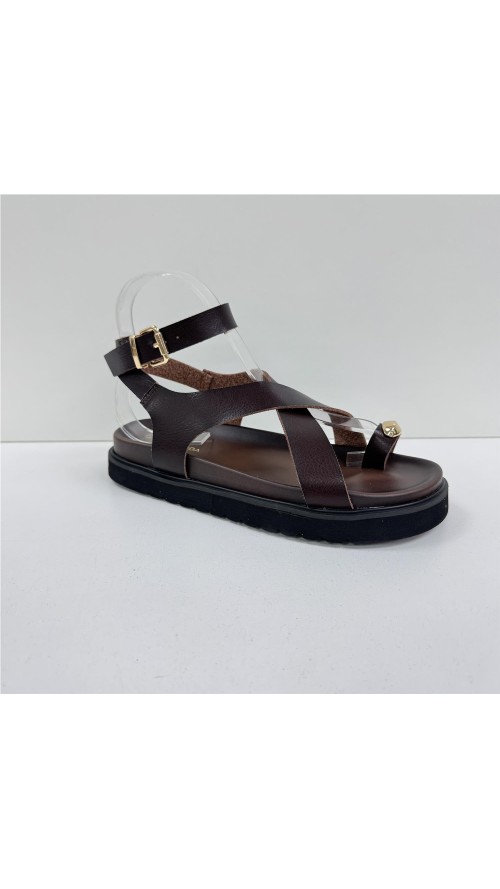 SANDALIA TIRAS NAPA MARRON
