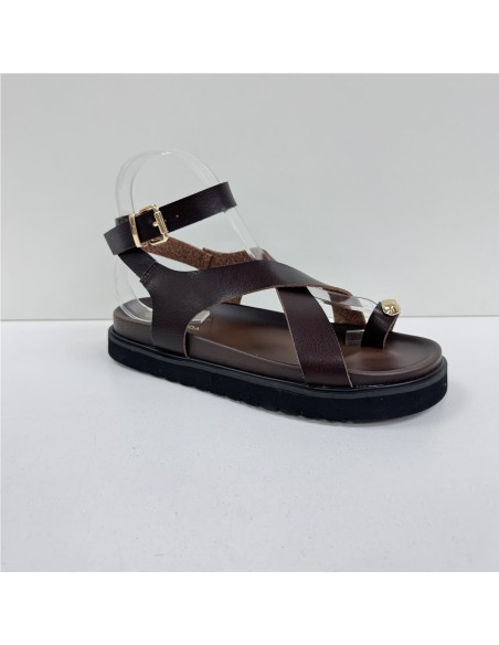 SANDALIA TIRAS NAPA MARRON
