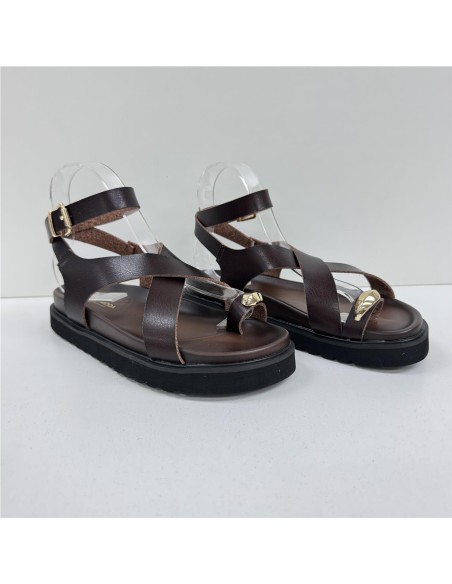 SANDALIA TIRAS NAPA MARRON