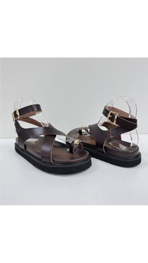 SANDALIA TIRAS NAPA MARRON