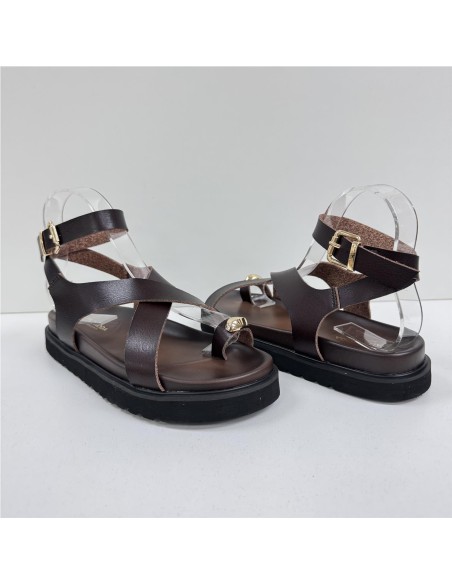 SANDALIA TIRAS NAPA MARRON