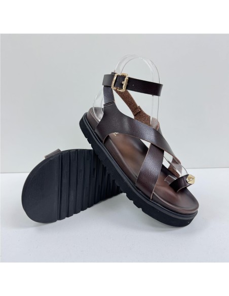 SANDALIA TIRAS NAPA MARRON