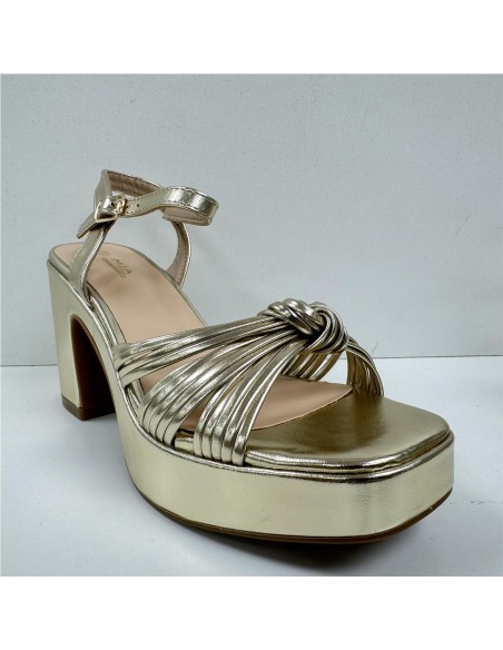 SANDALIA TACON METALIZADA NUDO ORO