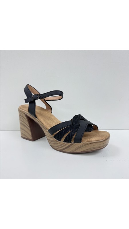 SANDALIA COMBINADA T-MADERA NEGRO