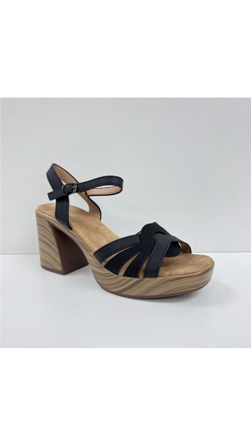 SANDALIA COMBINADA T-MADERA NEGRO