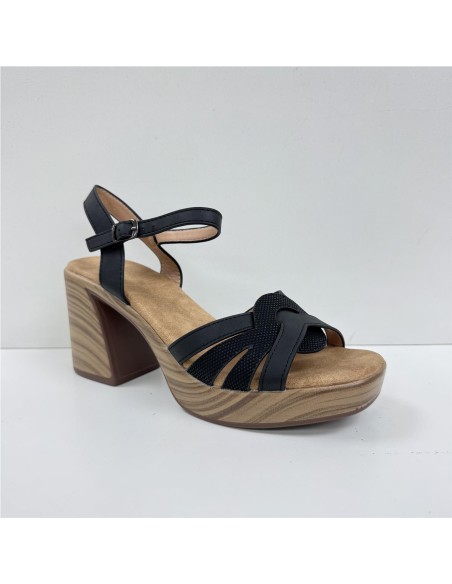 SANDALIA COMBINADA T-MADERA NEGRO