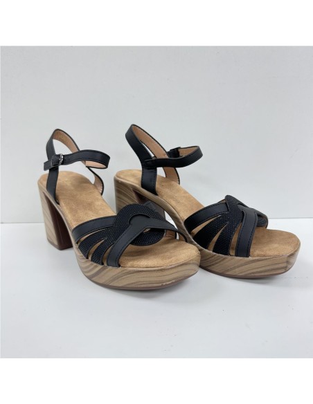 SANDALIA COMBINADA T-MADERA NEGRO