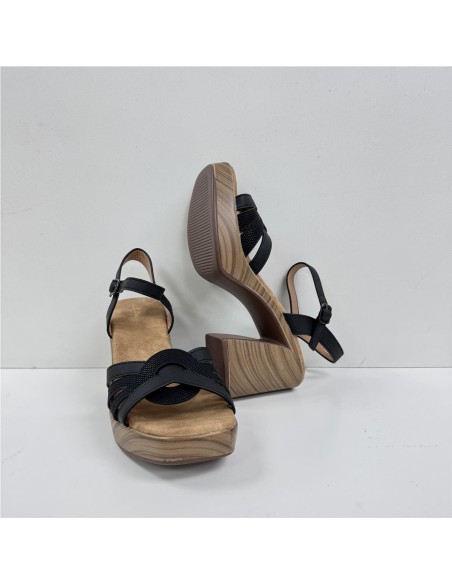 SANDALIA COMBINADA T-MADERA NEGRO