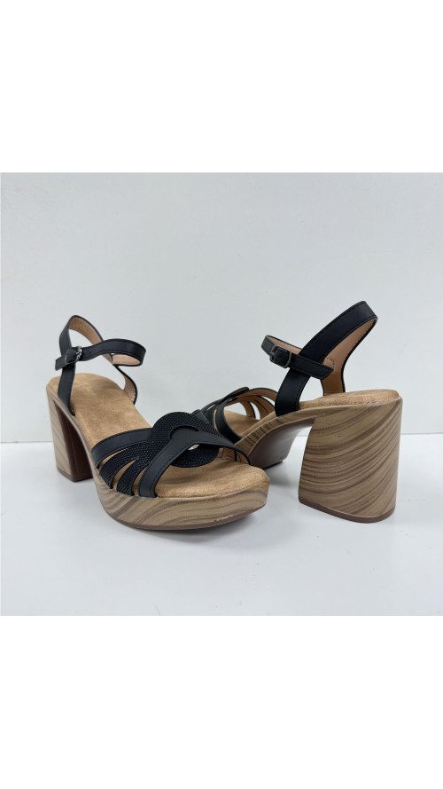 SANDALIA COMBINADA T-MADERA NEGRO