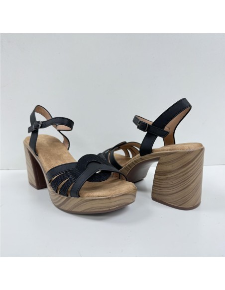 SANDALIA COMBINADA T-MADERA NEGRO