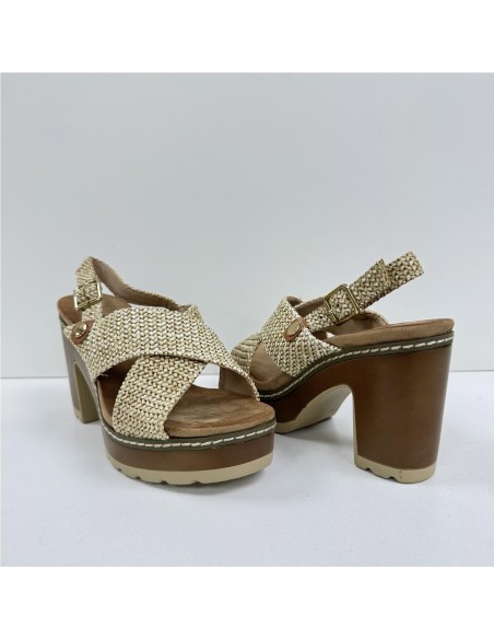 SANDALIA CRUZADA TACON MADERA BEIG
