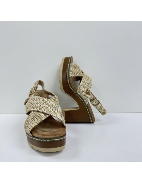 SANDALIA CRUZADA TACON MADERA BEIG