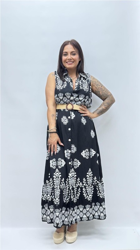 VESTIDO CON CINTURON SARAY NEGRO