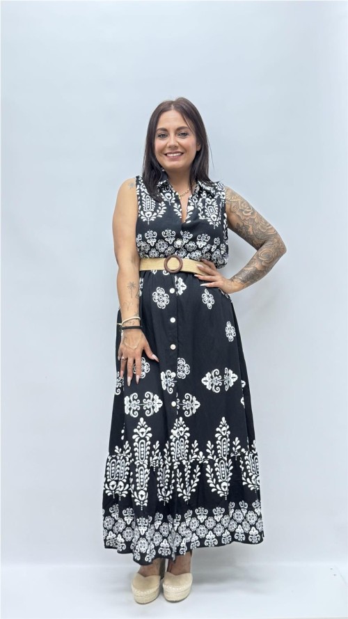 VESTIDO CON CINTURON SARAY NEGRO