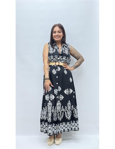 VESTIDO CON CINTURON SARAY NEGRO