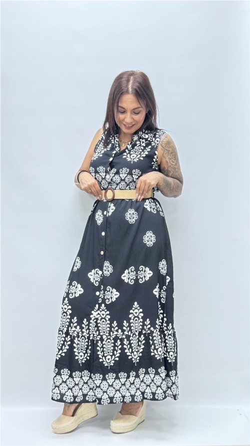 VESTIDO CON CINTURON SARAY NEGRO