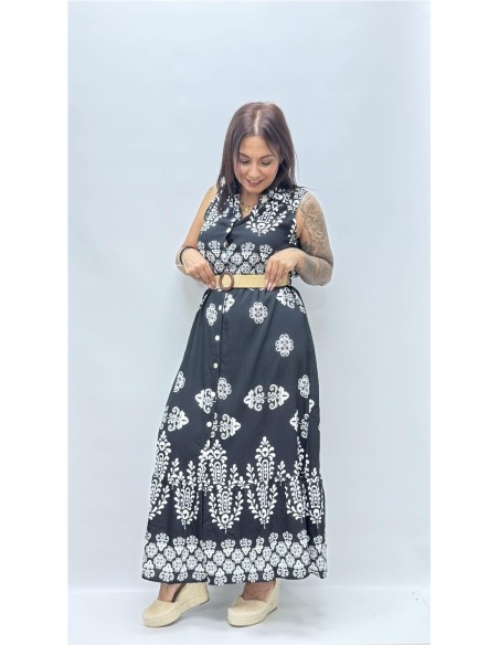 VESTIDO CON CINTURON SARAY NEGRO