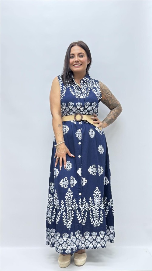 VESTIDO CON CINTURON SARAY MARINO