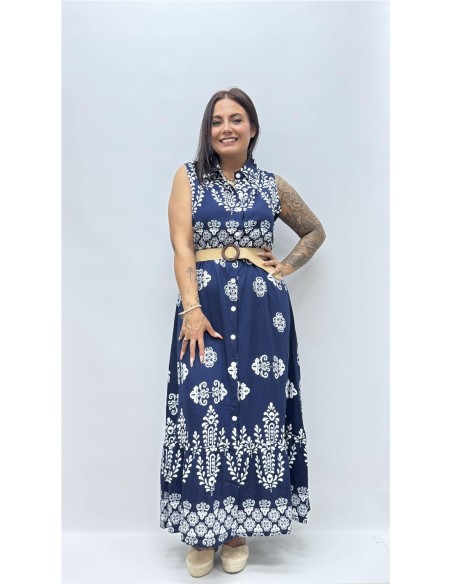 VESTIDO CON CINTURON SARAY MARINO