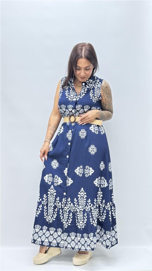 VESTIDO CON CINTURON SARAY MARINO