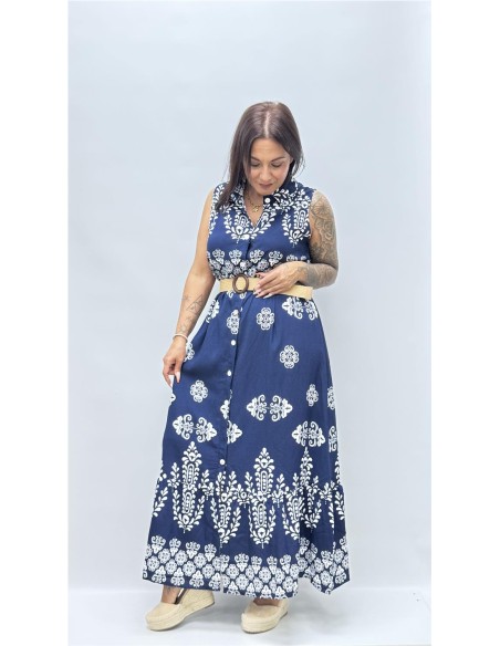 VESTIDO CON CINTURON SARAY MARINO