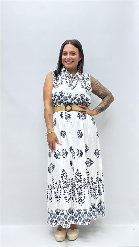 VESTIDO CON CINTURON SARAY BLANCO