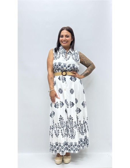 VESTIDO CON CINTURON SARAY BLANCO
