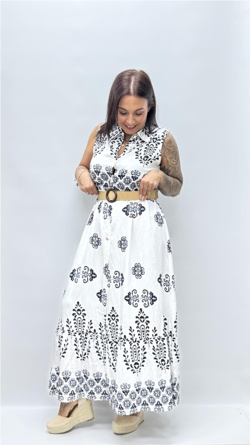 VESTIDO CON CINTURON SARAY BLANCO
